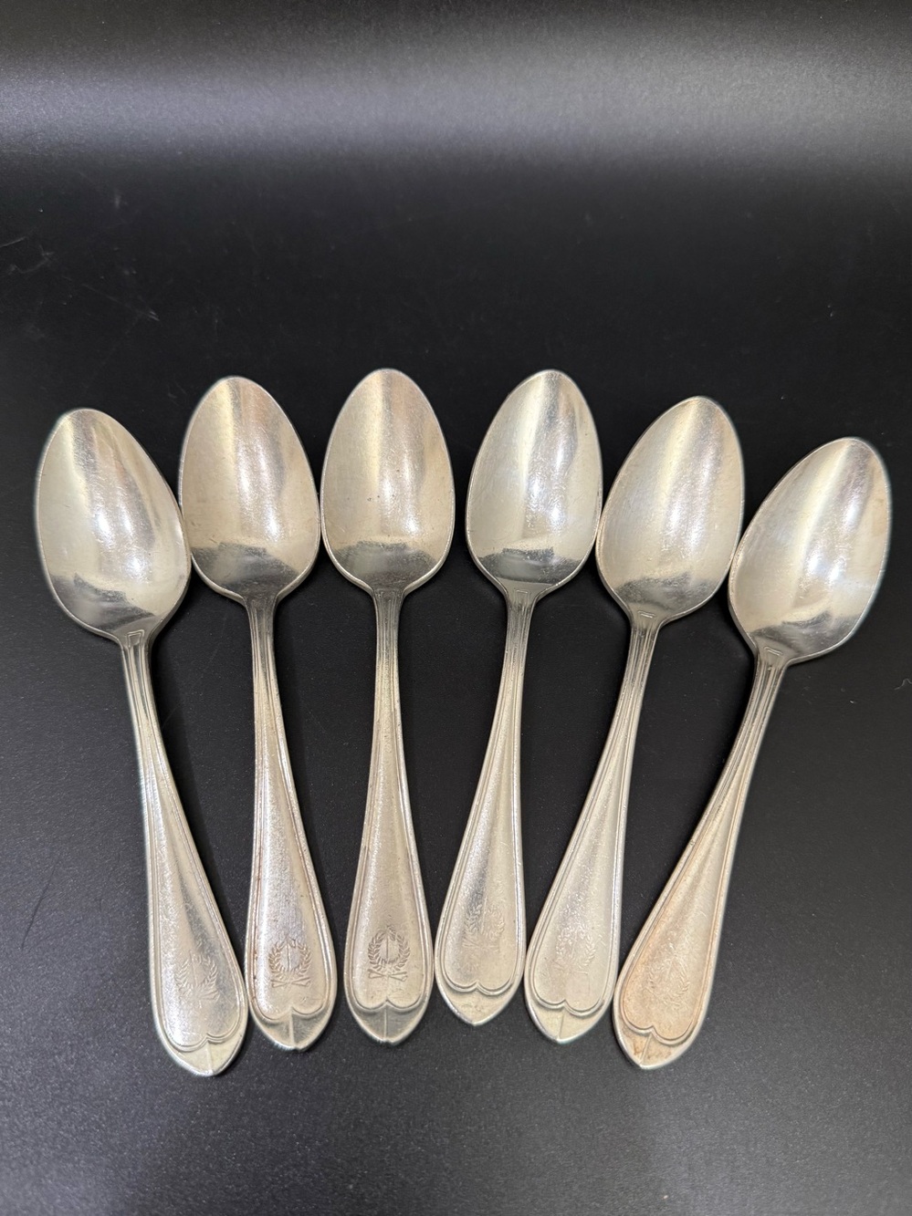 6pc Vintage AMSILCO Custom Logo Golf Country Club Laurel Leaf Clubs 6” Teaspoons